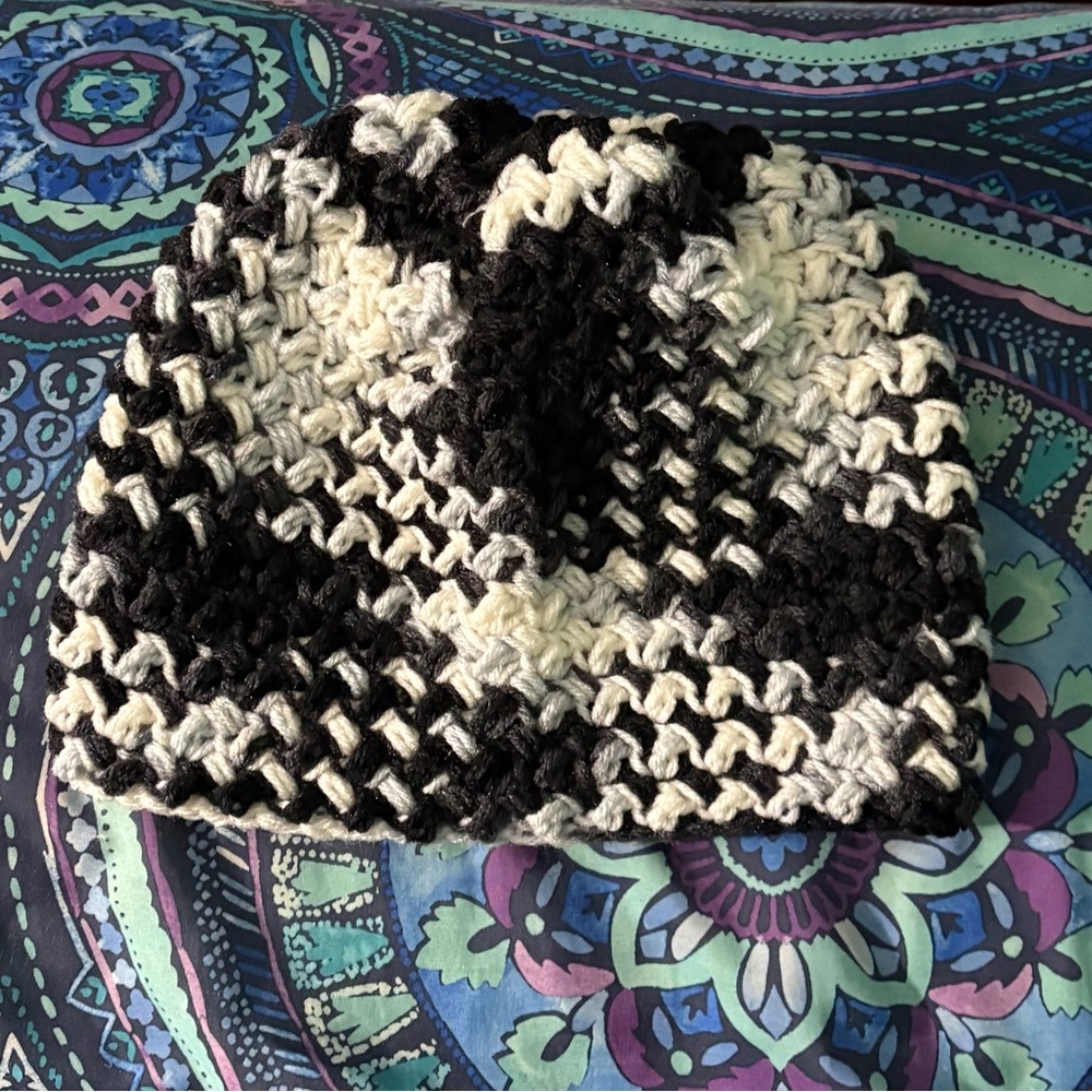 Handmade Beanie in Black, gray, and white